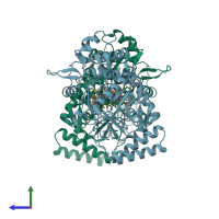 PDB entry 3ufo coloured by chain, side view.