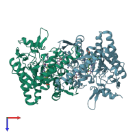 PDB entry 3ufp coloured by chain, top view.