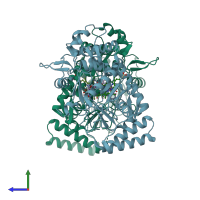 PDB entry 3uft coloured by chain, side view.