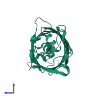 PDB entry 3ug0 coloured by chain, side view.