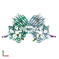 PDB entry 3ugg coloured by chain, front view.