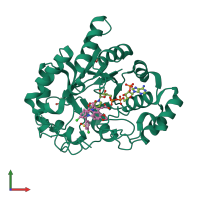 PDB entry 3ugr coloured by chain, front view.