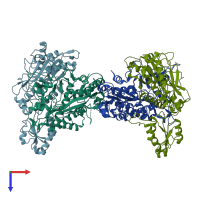 PDB entry 3ugt coloured by chain, top view.