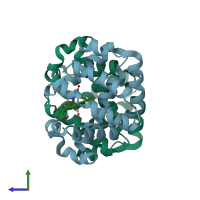 PDB entry 3uhb coloured by chain, side view.