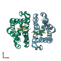 PDB entry 3uhe coloured by chain, front view.