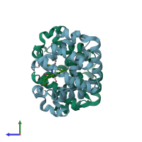 PDB entry 3uhe coloured by chain, side view.