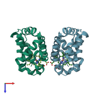 PDB entry 3uhe coloured by chain, top view.