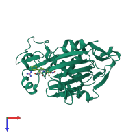 Monomeric assembly 1 of PDB entry 3uhm coloured by chemically distinct molecules, top view.