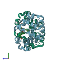 PDB entry 3uhr coloured by chain, side view.