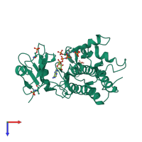 PDB entry 3uim coloured by chain, top view.
