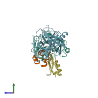 PDB entry 3uir coloured by chain, side view.