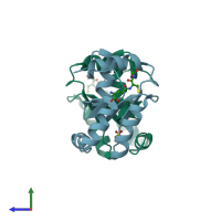 PDB entry 3uiw coloured by chain, side view.