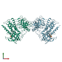 PDB entry 3uj0 coloured by chain, front view.