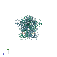 PDB entry 3uj0 coloured by chain, side view.