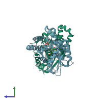 PDB entry 3uj7 coloured by chain, side view.
