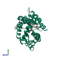 PDB entry 3uj8 coloured by chain, side view.