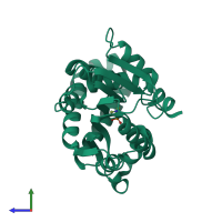 PDB entry 3uj9 coloured by chain, side view.