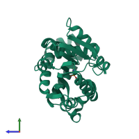 PDB entry 3uja coloured by chain, side view.