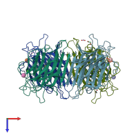 PDB entry 3ujo coloured by chain, top view.