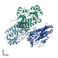 PDB entry 3ujp coloured by chain, front view.