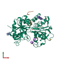PDB entry 3uk4 coloured by chain, front view.