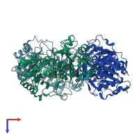 PDB entry 3uk7 coloured by chain, top view.