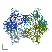 PDB entry 3uka coloured by chain, front view.