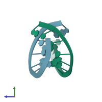 PDB entry 3ukb coloured by chain, side view.