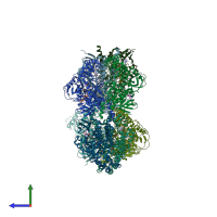 PDB entry 3ukf coloured by chain, side view.