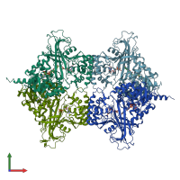 PDB entry 3ukk coloured by chain, front view.