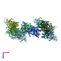 PDB entry 3ukl coloured by chain, top view.