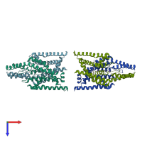 PDB entry 3ukm coloured by chain, top view.