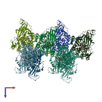PDB entry 3ukp coloured by chain, top view.