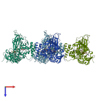 PDB entry 3ukq coloured by chain, top view.