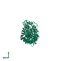 PDB entry 3ukz coloured by chain, side view.