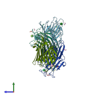 PDB entry 3ul2 coloured by chain, side view.