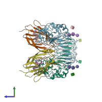 PDB entry 3ula coloured by chain, side view.