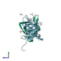 PDB entry 3ulj coloured by chain, side view.