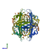 PDB entry 3ulp coloured by chain, side view.