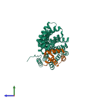 PDB entry 3ulq coloured by chain, side view.
