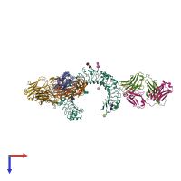PDB entry 3ulu coloured by chain, top view.