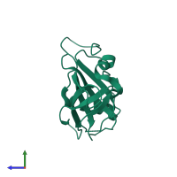 PDB entry 3ulx coloured by chain, side view.