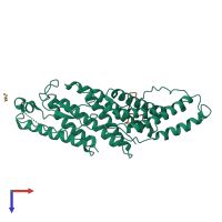 PDB entry 3um0 coloured by chain, top view.