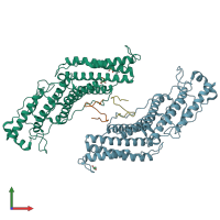 PDB entry 3um2 coloured by chain, front view.