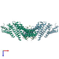 PDB entry 3um2 coloured by chain, top view.