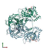 PDB entry 3um5 coloured by chain, front view.