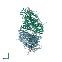 PDB entry 3um5 coloured by chain, side view.