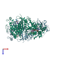 PDB entry 3um6 coloured by chain, top view.