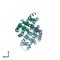 PDB entry 3um7 coloured by chain, side view.