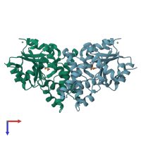 PDB entry 3um9 coloured by chain, top view.